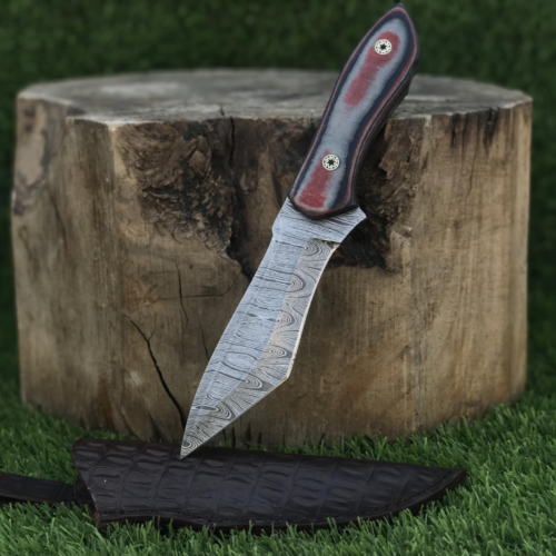 Damascus Steel Full Tang Fixed Blade Hunting, Camping & Survival Knife with G10 Handle and Crocodile Leather Sheath
