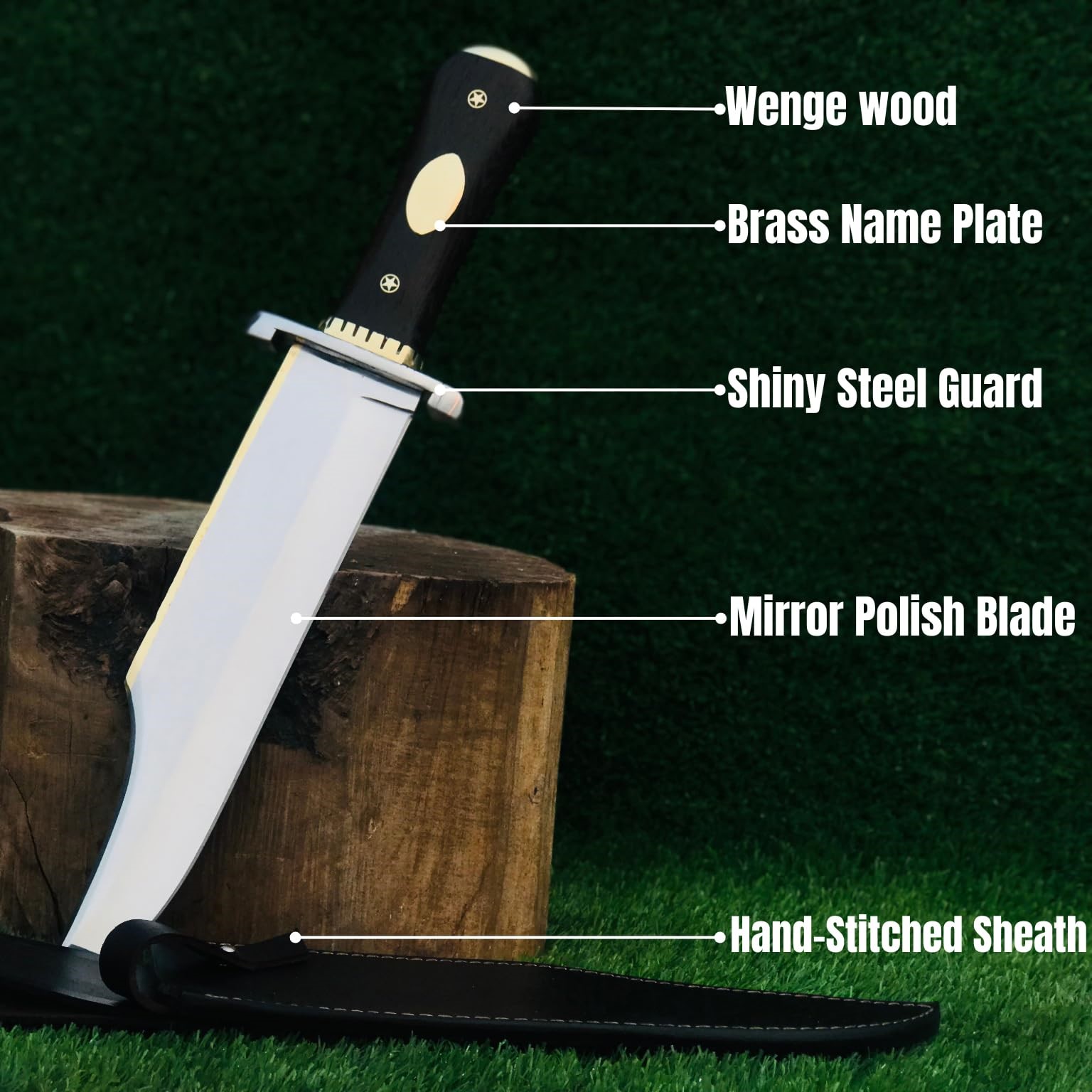 Legendary Alamo Texas Jim Utility Replica Bowie Knife 440C Steel Utility Decorative Blade with Wenge Wood Handle & Leather Sheath - Image 5