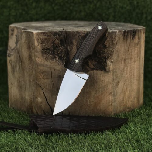 Wenge Wood & 5160 Spring Steel Hunting Fixed Blade Full Tang Mirror-Polished Knife with Crocodile Leather Sheath