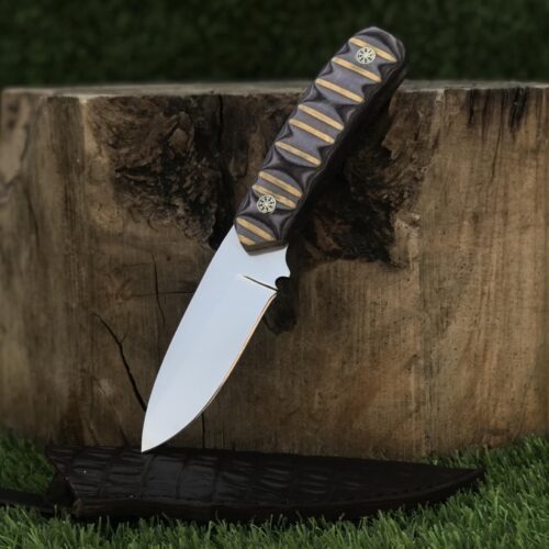 G10 Handle & 1095 Carbon Steel Hunting Knife with Crocodile Leather Sheath Outdoor Camping, Survival, and Skinning Tool