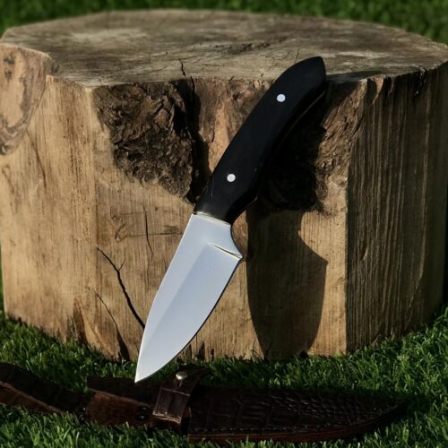 Buffalo Horn Handle Hunting Knife, 8'' Outdoor Fixed Blade Knife with J2 Steel Blade & Leather Sheath