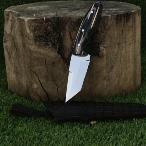 Tanto Tip G10 Handle 440C Stainless Steel Blade Outdoor Camping and Hunting Knife with Crocodile Leather Sheath
