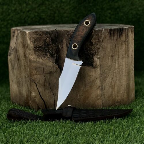 G10 Handle with First Time Brass Pipes | 440C High Polish Steel Full Tang Hunting & Survival Knife with Crocodile Leather Sheath