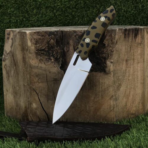 Military Fixed Blade Knife | J2 Steel Mirror Polished Razor Sharp Blade | Crocodile Leather Sheath | Full Tang Outdoor Hunting Knife
