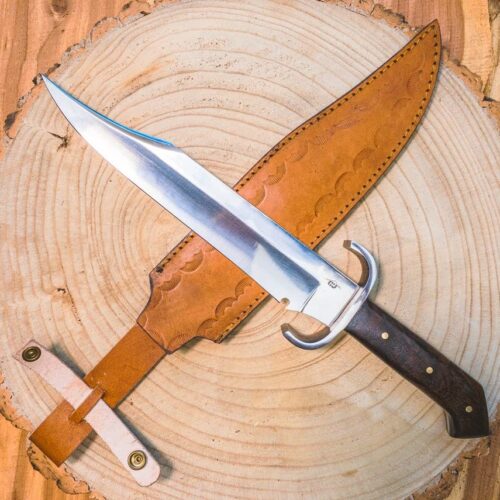 USA Bowie Training Knife J2 Steel Clip Point 16" Mirror Polish | Utility Knife Historic Inspiration USA Knives Outdoor Knives Rosewood Handle Lightweight Edition with Sheath