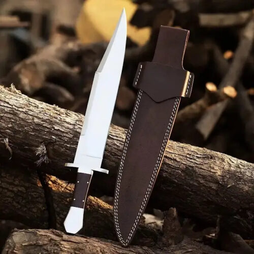 USA Jim Bowie Historical Replica Knife 1095 Carbon Steel 17" Mirror Polish Clip Point | Utility Knife Historic Inspiration USA Knives Outdoor Knives Coffin Handle Leather Sheath