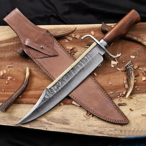 USA Musso Bowie Knife Premium Damascus Steel 18" Clip Point | Utility Knife Historic Inspiration USA Knives Outdoor Knives Rosewood Handle