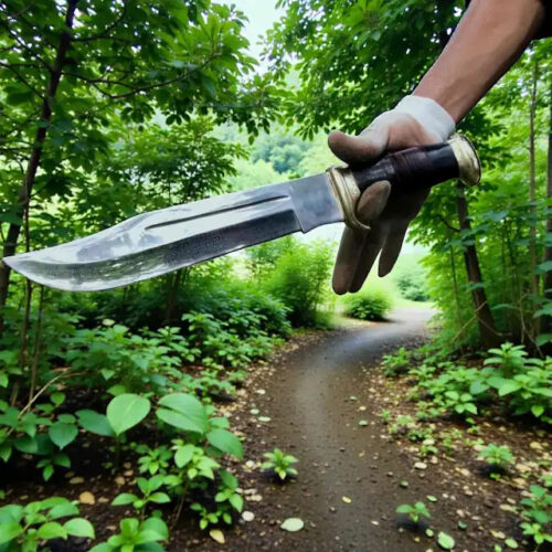 USA Dundee Original Bowie Knife 440C Steel Mirror Polish 18" Full Tang | Utility Knife Historic Inspiration Leather Handle Crocodile Sheath