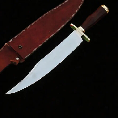 USA Musso Bowie Knife Historical Replica 440C Steel 17" Clip Point | Utility Knife Historic Inspiration USA Knives Outdoor Knives Wenge Wood Handle Leather Sheath