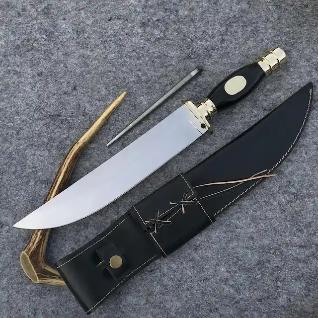 USA Searles Historical Bowie Knife 17" Mirror Polish Blade | Utility Knife Historic Inspiration USA Knives Outdoor Knives Black Resin Handle Brass Guard Leather Sheath USA Searles Historical Bowie Knife 17" Mirror Polish Blade | Utility Knife Historic Inspiration USA Knives Outdoor Knives Black Resin Handle Brass Guard Leather Sheath