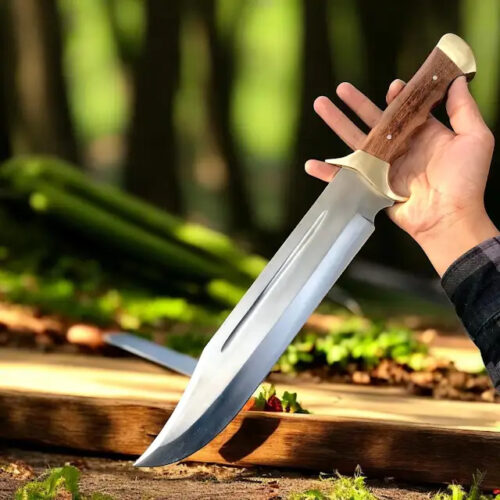 USA D2 Steel Bowie Knife Historical Replica 17" Clip Point | Utility Knife Historic Inspiration USA Knives Outdoor Knives Rosewood Handle Brass Guard Leather Sheath