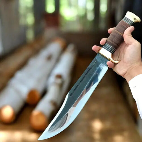 USA Dundee historical knife DUK-874 17 inch 1095 high carbon steel blade full tang outdoor hunting survival knife leather sheath full view collector display knife