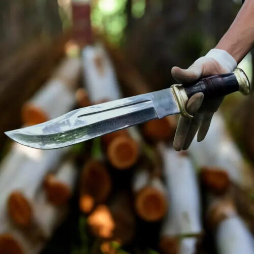 USA Forest knife 17 inch 440C stainless steel mirror polish blade full tang resin leather handle crocodile pattern sheath outdoor hunting survival knife full view