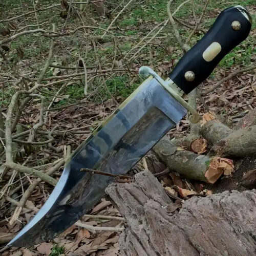 USA Iron Mistress Bowie knife IMBK-HYT 17 inch 440C steel blade full tang black G10 handle brass studs leather sheath survival outdoor knife full view