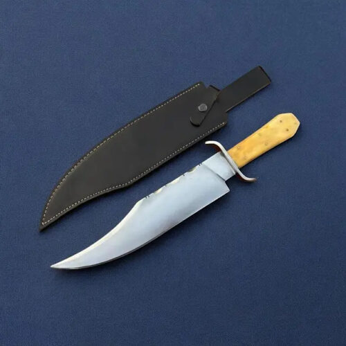 USA Juan Padillo inspired vintage Bowie knife 17 inch 5160 spring steel blade camel bone handle leather sheath SSJP-HVB collector outdoor hunting knife full view