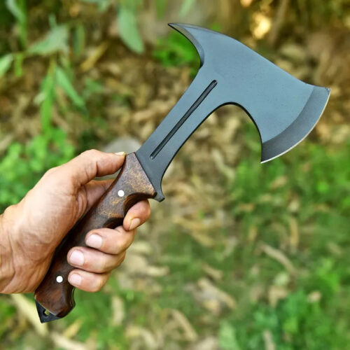 handmade compact tactical tomahawk 52100 steel full tang rosewood handle survival bushcraft camping axe lightweight outdoor tool full view