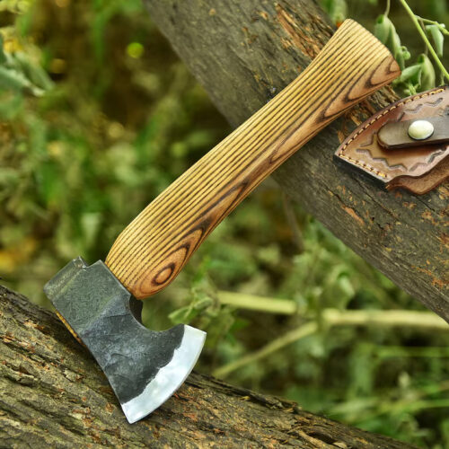 hand forged micro carving axe 52100 high carbon steel ash wood handle leather case woodworking carving tool precision miniature axe full view craft tool