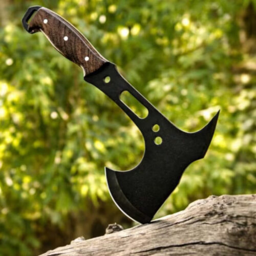 handmade compact tomahawk 52100 high carbon steel rosewood handle full tang leather sheath camping survival bushcraft outdoor axe lightweight tool full view