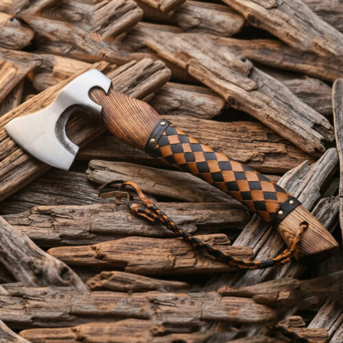 handmade Viking axe 18 inch carbon steel blade solid wood handle Nordic Norse hatchet bushcraft camping outdoor tool full view