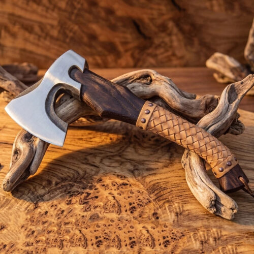 wood handle axe ergonomic solid grip bushcraft camping hatchet balanced control outdoor utility tool handcrafted finish