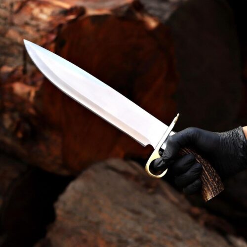 USA historical replica Bowie knife 17 inch 1095 high carbon steel mirror polished blade stag horn handle leather sheath hunting outdoor knife full view