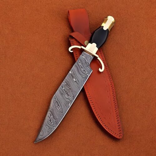 USA historical replica Bowie knife 17 inch Damascus steel blade resin handle brass guard full view collectible knife