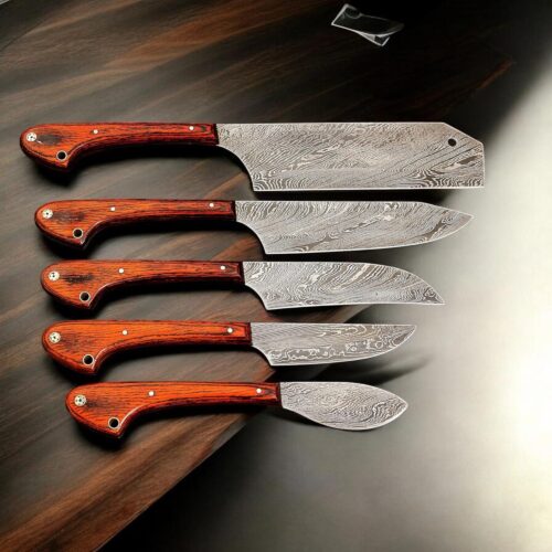 Damascus Steel Culinary Chef Knife Set – 5 Pcs Kitchen Knives with Leather Roll Bag