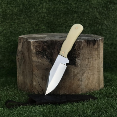 10" Handmade Utility Hunting Knife 1095 High Carbon Steel Utility Blade with Bone Handle & Leather Sheath