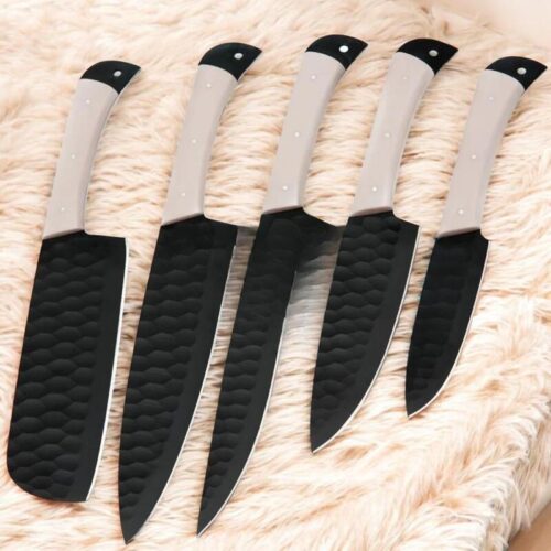 Precision Culinary Knife Kit – 5 Piece Handmade D2 Steel Kitchen Set with Resin Handles & Leather Carry Case