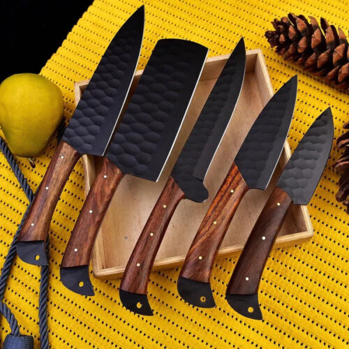 Professional Chef Knife Set – High Carbon Steel with Leather Roll Bag, Handmade Kitchen Knives
