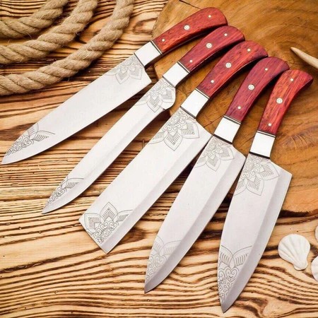 Custom Handmade Engraved Chef Knife – Wood Handle for Culinary & Kitchen Use