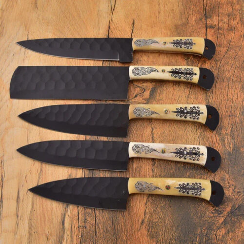 Full Tang Handmade Chef Knife Set – Camel Bone Handle for Culinary Kitchen