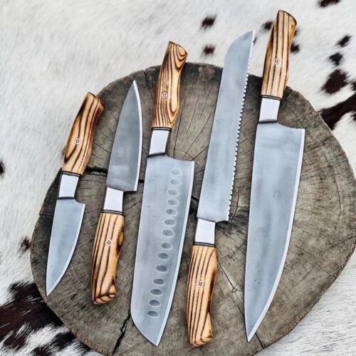 Premium 5-Piece Kitchen Knife Set – Olive Wood Handles with Stainless Steel Blades