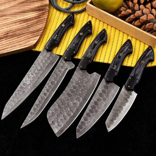 Black Wood Handle 6-Piece Damascus Chef Knife Set – Artisan Full Tang Kitchen Collection