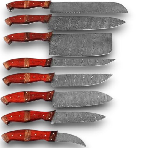 Handmade Damascus Steel Chef Knife Set – Premium Wood Handle Kitchen Knives