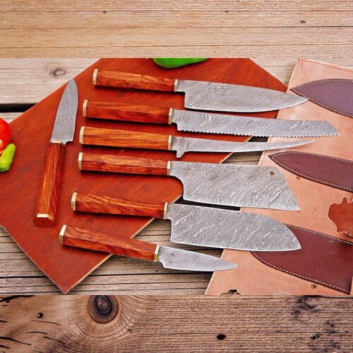 Japanese Chef Knife Set – Hand-Forged Damascus Steel with Wood Handles