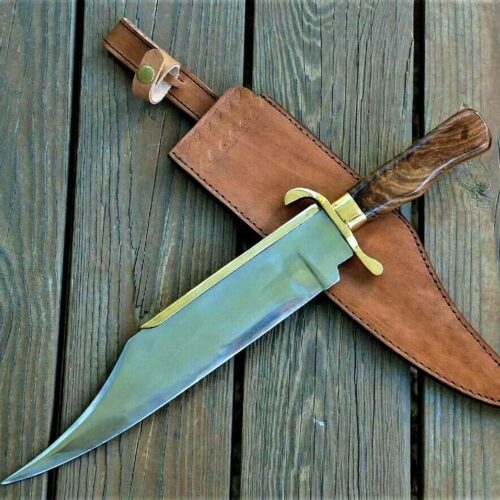 Antique Brass Bowie Knife 5160 Spring Steel Clip Point | Utility Knife Historic Inspiration USA Knives Outdoor Knives Handmade Leather Sheath Edition