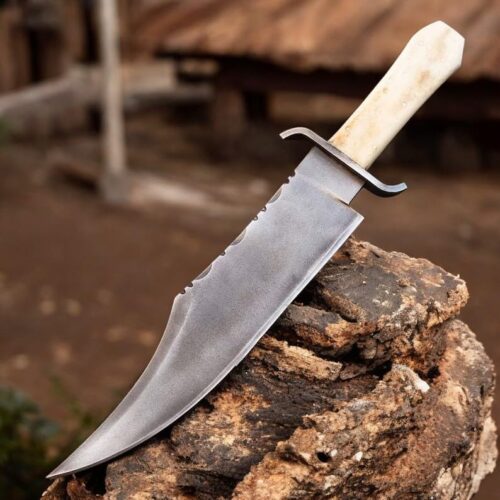 Jim Bowie Iron Mistress Historical Replica Knife 1095 Carbon Steel Full Tang | Utility Knife Historic Inspiration USA Knives Outdoor Knives Bone Handle Leather Sheath