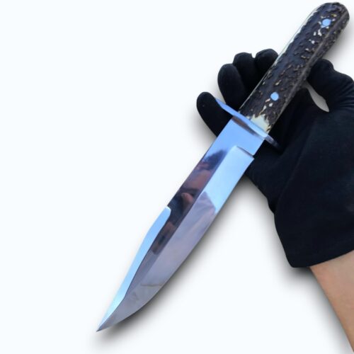USA Handmade D2 Steel Bowie Knife 13" Stag Antler Handle | Utility Knife Historic Inspiration USA Knives Outdoor Knives Hunting Compact Edition with Leather Sheath