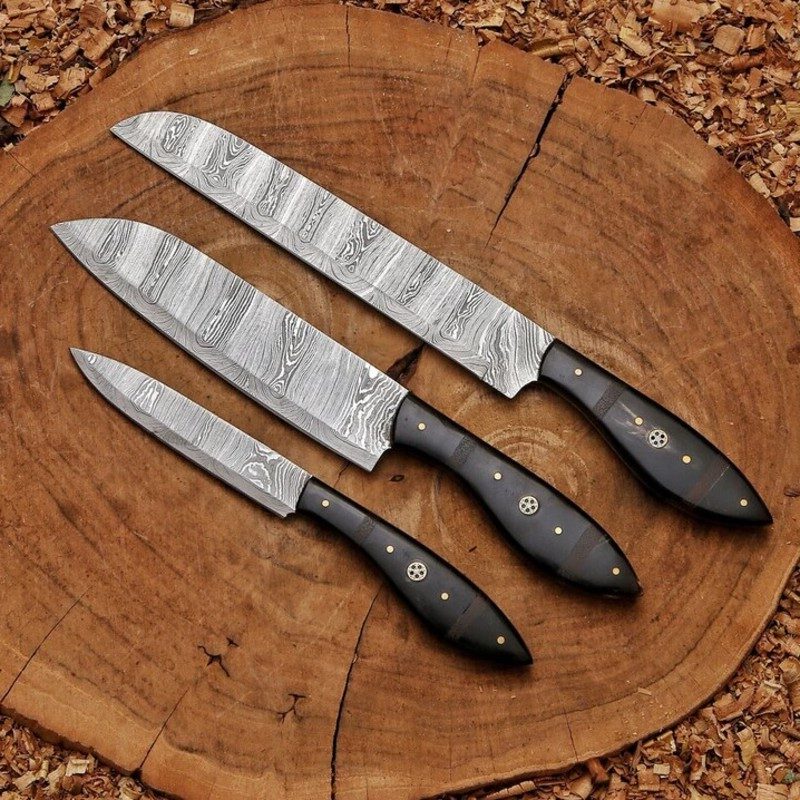 Hand-Forged 5-Piece Culinary Chef Knife Set – Bull Horn & Wengi Wood Handles with Leather Roll Bag