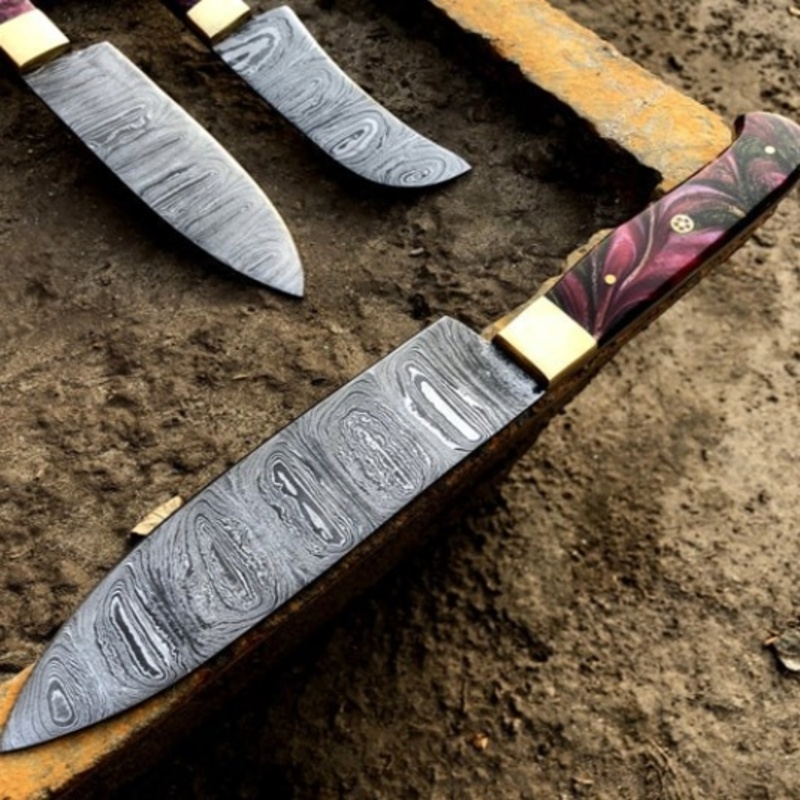 Hand-Forged 5-Piece Damascus Kitchen & Chef Knife Set – Resin Handles with Leather Roll Bag - Image 2
