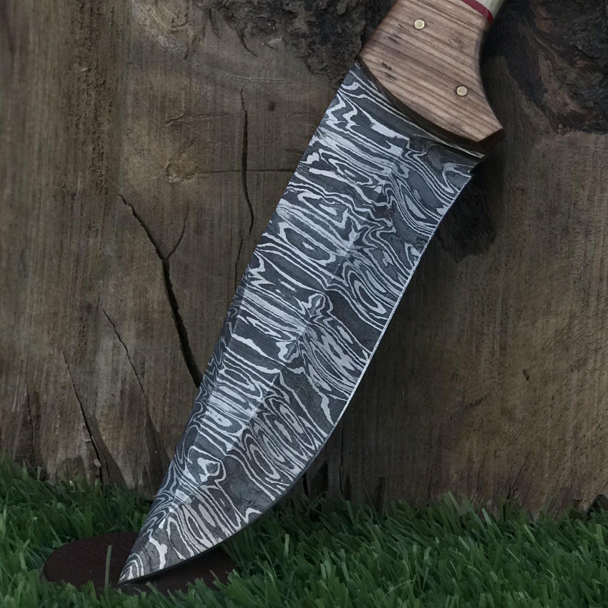 Handmade Outdoor Knife with Damascus Steel Blade Mixed Wood Handle Gardening Knife Camping Utility Knife - Image 2