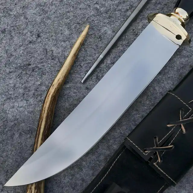 USA Searles Historical Bowie Knife 17" Mirror Polish Blade | Utility Knife Historic Inspiration USA Knives Outdoor Knives Black Resin Handle Brass Guard Leather Sheath USA Searles Historical Bowie Knife 17" Mirror Polish Blade | Utility Knife Historic Inspiration USA Knives Outdoor Knives Black Resin Handle Brass Guard Leather Sheath - Image 2