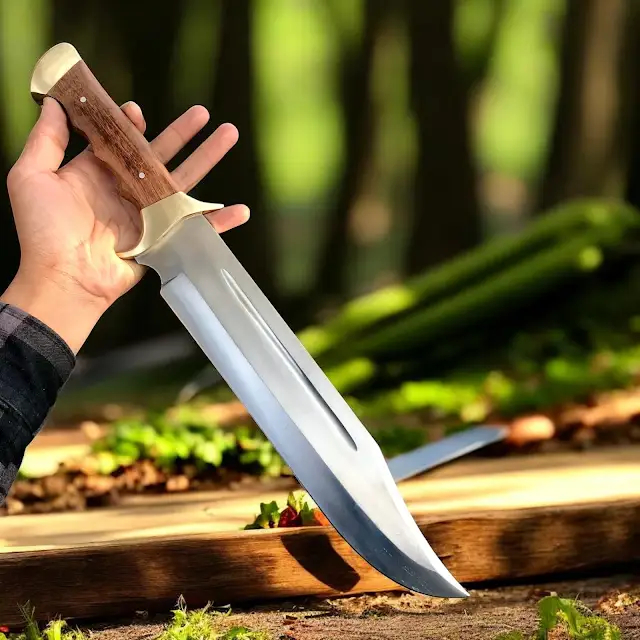 USA D2 Steel Bowie Knife Historical Replica 17" Clip Point | Utility Knife Historic Inspiration USA Knives Outdoor Knives Rosewood Handle Brass Guard Leather Sheath USA D2 Steel Bowie Knife Historical Replica 17" Clip Point | Utility Knife Historic Inspiration USA Knives Outdoor Knives Rosewood Handle Brass Guard Leather Sheath - Image 2