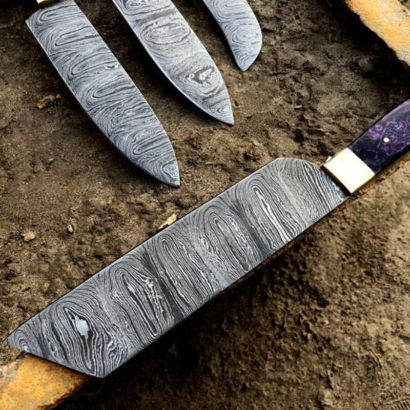 Hand-Forged 5-Piece Damascus Chef Knife Set – Culinary Kitchen Knives with Leather Roll Kit - Image 2