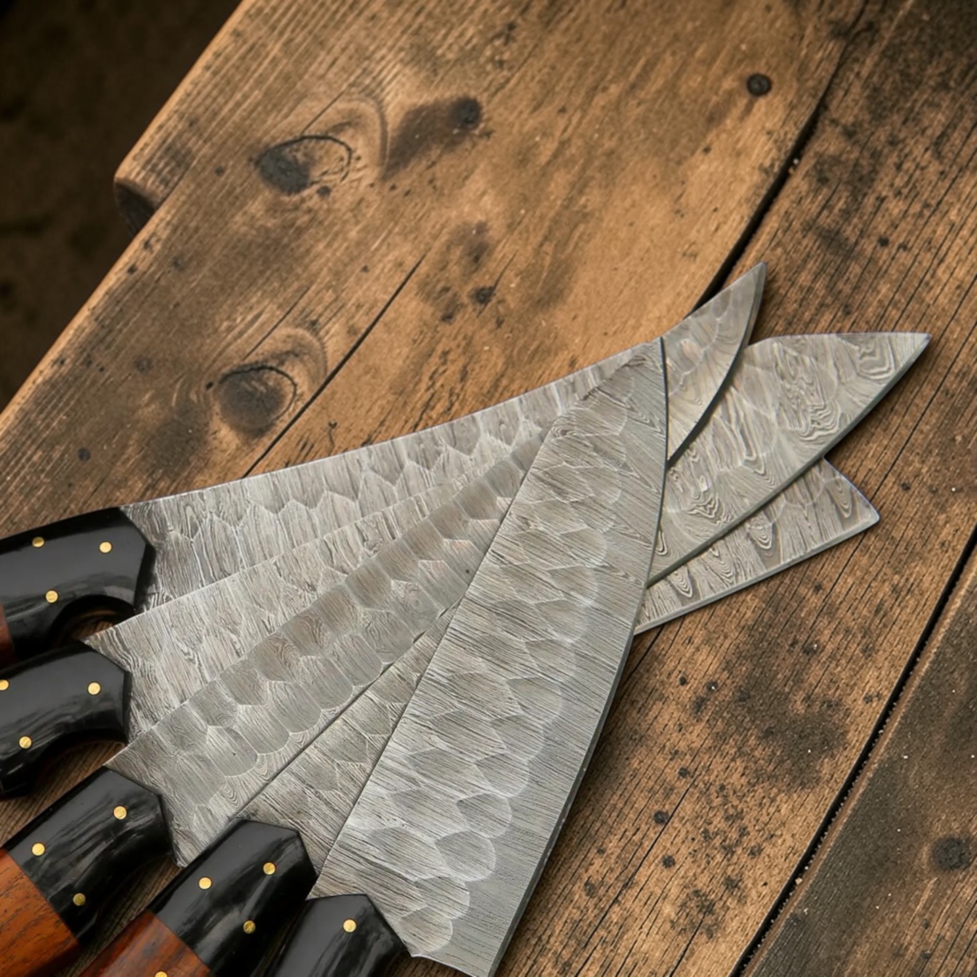 Luxury Damascus Culinary Chef Knife Set – 5 Pcs Kitchen Knives with Leather Roll Bag - Image 2