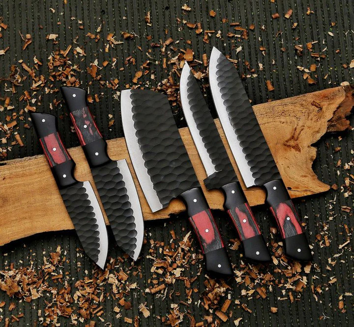 Hand-Forged 5-Piece Hammered Steel Chef Knife Set – Pakkawood Handles with Kitchen Master Collection Hand-Forged 5-Piece Hammered Steel Chef Knife Set – Pakkawood Handles with Kitchen Master Collection - Image 2