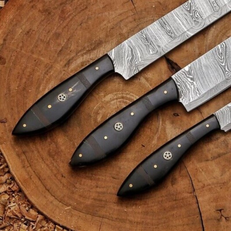 Hand-Forged 5-Piece Culinary Chef Knife Set – Bull Horn & Wengi Wood Handles with Leather Roll Bag - Image 2