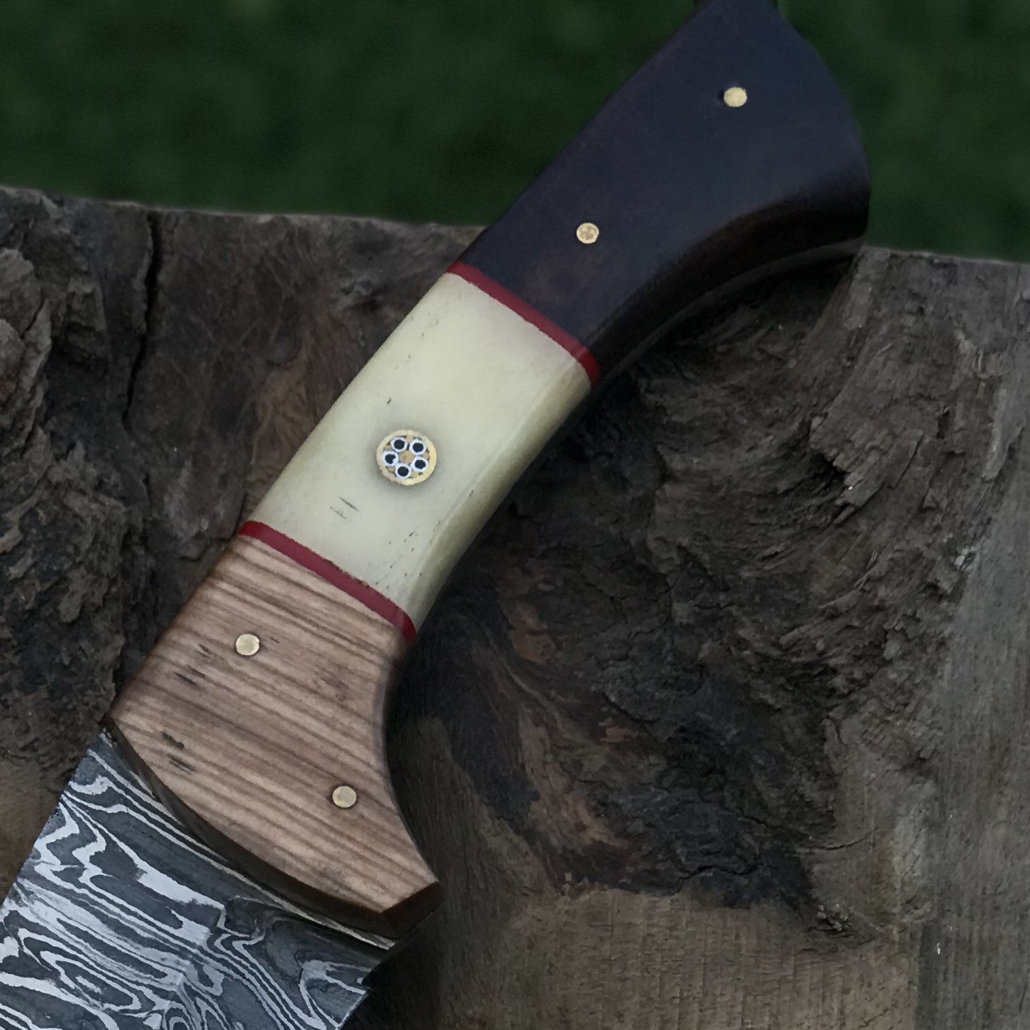 Handmade Outdoor Knife with Damascus Steel Blade Mixed Wood Handle Gardening Knife Camping Utility Knife - Image 3
