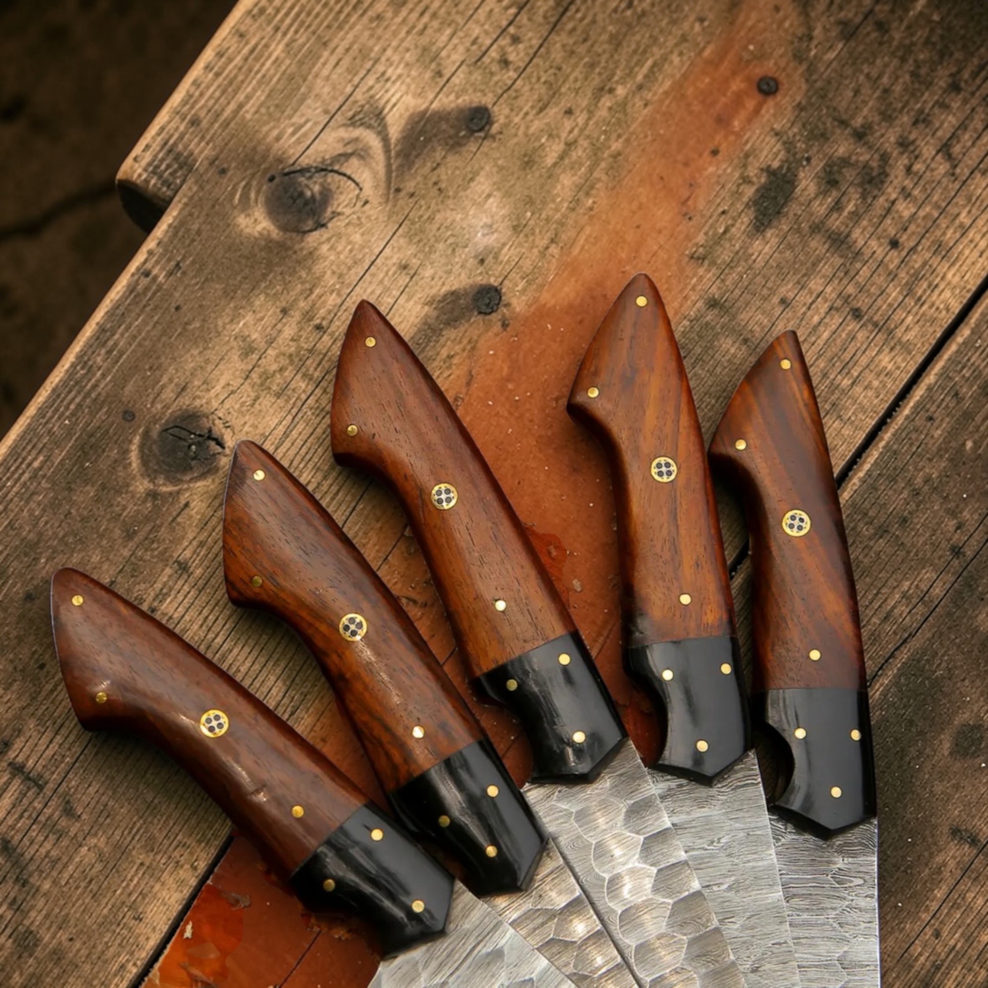 Luxury Damascus Culinary Chef Knife Set – 5 Pcs Kitchen Knives with Leather Roll Bag - Image 3